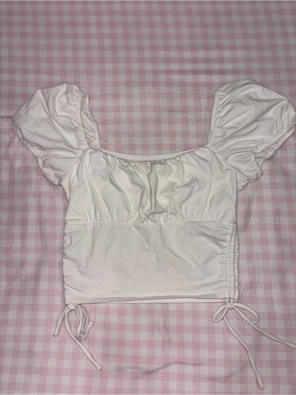 Hollister White Puff Sleeve Ruched Crop Top